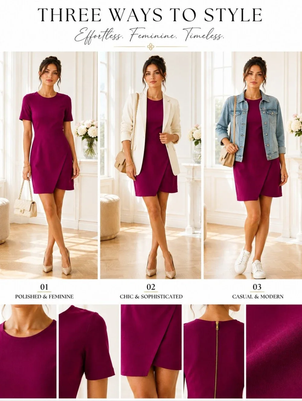 Bar III Magenta Sheath Dress | Size XS | Short Sleeve Faux Wrap Mini Career